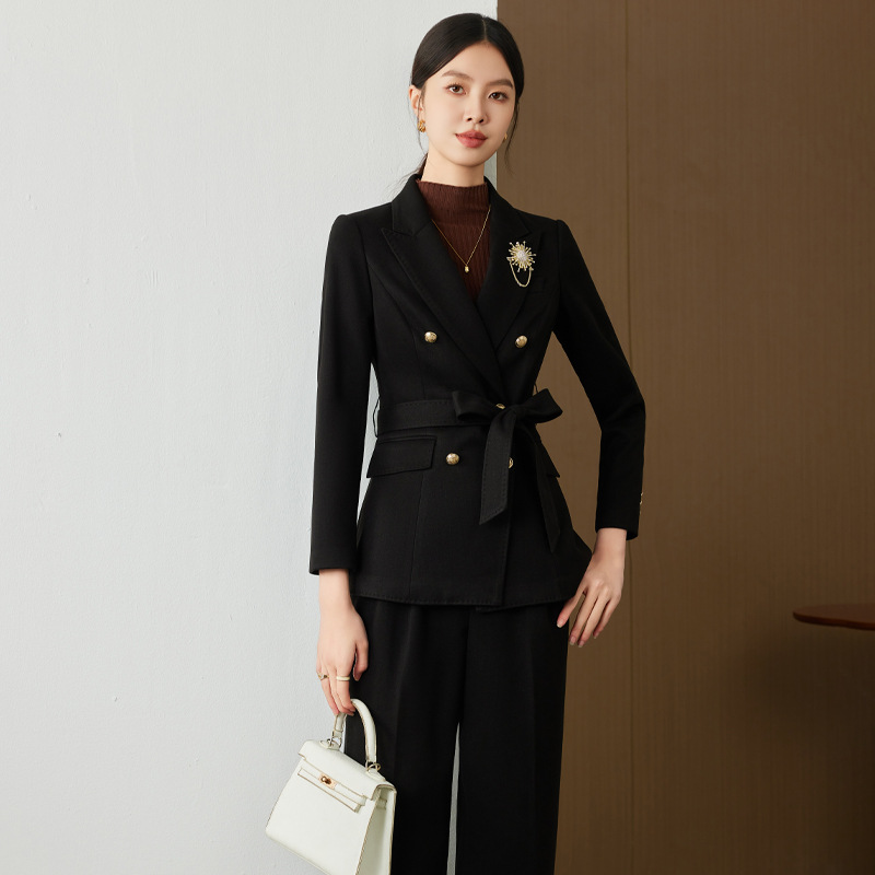 Black suit trousers brooch