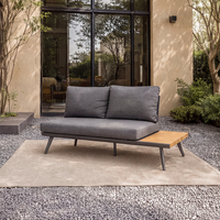 Ensemble de canapé d'angle en forme de L J&M Outdoor, structure en aluminium robuste, canapé modulaire avec table basse en teck, mobilier moderne