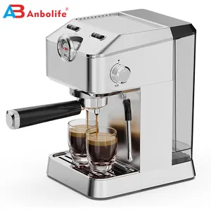 2024 özelleştirilmiş OEM logo Anbolife 1.2L ayrılabilir su tankı 15 bar basınç göstergesi 2 fincan paslanmaz çelik espresso kahve makinesi