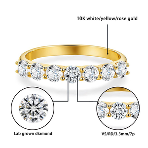 Anello Starsgem con Diamanti Bianchi, Gioielleria, Fede Nuziale in Oro Massiccio 10K, 7 Diamanti Tondi Coltivati in Laboratorio HPHT CVD da 3.3mm - Product Image 2