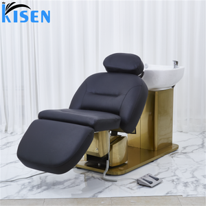 Kisen 2025 Neues Design Bestseller Friseursalon-Möbel Elektrischer Schwarzer Leder-Shampoo-Stuhl <span class=keywords><strong>Massage</strong></span>-SPA-Liege mit Goldbasis - Product Image 4