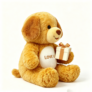 Peluche chien doré à oreilles souples personnalisée avec mini boîte cadeau, cadeau romantique, adorable chiot en peluche moelleux couleur tan. - Product Image 3