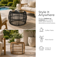 Table basse ronde en rotin au design moderne, table d'appoint en rotin PE résistant aux intempéries pour la décoration du jardin et du balcon