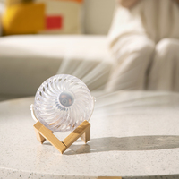 Kompakter Elektrischer Dekorativer Tischventilator für Zuhause, LED-Beleuchtung, Tragbar, Wiederaufladbar, Transparenter Mini-Tischventilator