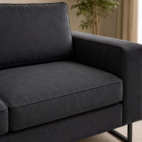Modernes Minimalistisches Quadratisches Sofa Wohnzimmermöbel 2-Sitzer Gepolstertes Stoffsofa Breite Armlehnen Weiche Kissen Schwarzes Metall