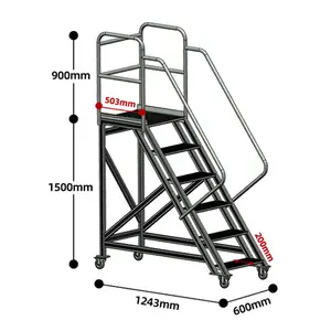 6 चरण 1.5 मीटर प्लेटफार्म एल्यूमिनियम सीढ़ी रेलिंग के साथ मोबाइल वेयरहाउस सीढ़ी लोड क्षमता 300 किलो उद्योग ड्यूटी