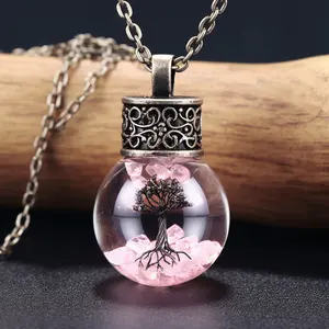 Necklace Pendant kolye erkek pingentes Personalized Mother Day Tree Of Life With Picture Rose Quartz Mini Glass Bottles Necklace