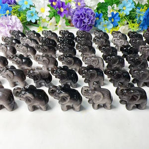 Оптовая цена 30 мм натуральный ручной резной мини-кристаллы фигурка животных Серебряный Блеск обсидиан кристалл слон ремесла - Product Image 1