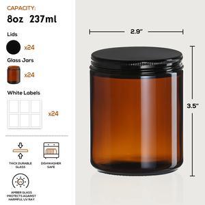 Pot en verre pour bougie, pot en verre brun ambré avec couvercles en aluminium noir, 50 ml, 100 ml, 200 ml - Product Image 2