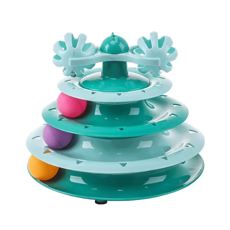 नई डिजाइन शीर्ष घंटी पालतू प्लास्टिक टॉवर आकार खिलौने Turntable बिल्ली के साथ इंटरएक्टिव खिलौना 3 गेंदों बिल्ली खिलौने