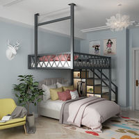 Schmiedeeisernes Doppelstockbett mit Hohlrahmen im Loft-Stil, platzsparendes Hochbett mit Schreibtisch für den Innenbereich