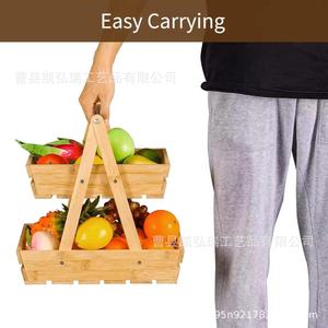 Cesta de madera para frutas, verduras y pan, organizador de doble capa, estante de almacenamiento de madera para frutas, aperitivos y artículos diversos - Product Image 3