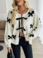 Vente en gros 2026 – Nouveau pull en fausse fourrure tricoté à manches longues avec nœud pour femme, style automne, mignon, court, avec empiècements, cardigan, manteau, haut