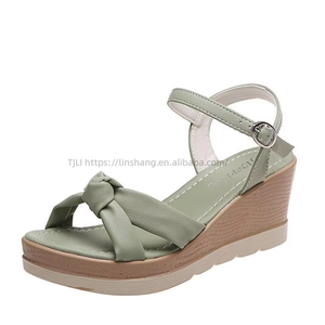 Wholesale Summer Women's High-Heeled New Cross-Border Straight Strap Thick Soled <b>Height</b> <b>Increasing</b> Wedge Sandals - Product Image 6