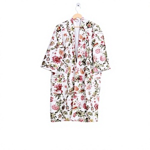 New Trendy Indian Handmade Floral <b>Kantha</b> Kimono Cotton <b>Jacket</b> V-neck Drawstring Closure Pure 100% Cotton Breathable - Product Image 1