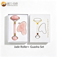 Set Roller Gua Sha Kristal Mawar Kuarsa Pemutih Wajah Harga Pabrik Jiwan Lejia dengan Batu Berbentuk Hati Merah Muda