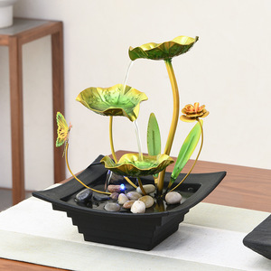 Small Wrought Iron Water Feature With Light Ring Circulating Tabletop <b>Humidifier</b> For Living Room Feng Shui Decor Gift - Product Image 2