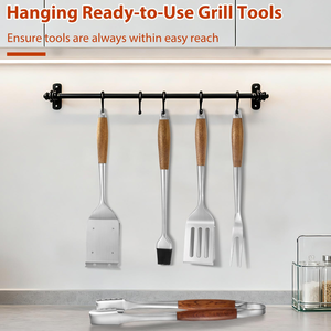 Heavy-Duty Grilling Accessories Rose Wood <b>BBQ</b> Grilling <b>Tools</b> Set Outdoor Grill Set with Spatula, Fork, Brush & Tongs - Product Image 3
