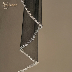 YouLaPan V248 Velo da Sposa Nero Traspirante in Rete Ultra-sottile con Bordi in Cristallo, Accessorio Perfetto per la Sposa Moderna - Product Image 3