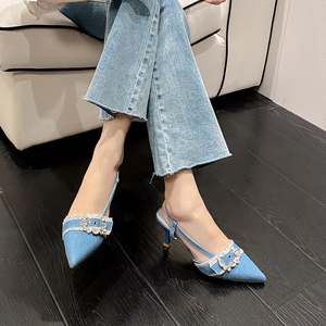 Sandalias de Tacón Alto con Hebilla de Mezclilla, Nuevas para 2025, en Oferta, Zapatos de Mujer - Product Image 4