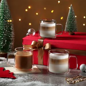 CnGlass 12 أونصة. كوب قهوة زجاجي من البورسليكات مزدوج الجدار بمقبض مربع طقم أدوات شرب للمطعم من 2 لكؤوس الشاي - Product Image 2