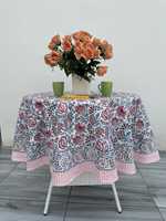 Nappe ronde bohème verte à motifs floraux imprimés à la main, nappe en coton imperméable avec logo personnalisé pour mariage, restaurant, pique-nique