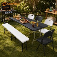 Ensemble de table et chaises en rotin tressé HDPE, design abordable, pour location extérieure, table et chaises pliantes en plastique tressé pour extérieur