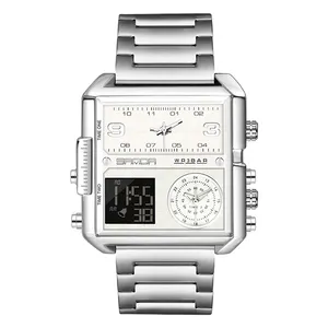 CW-482 Mannelijke Klok Top Vierkant 3 Tijdzone Heren Digitale Led Mode Sporthorloge Quartz Horloges