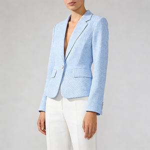 <span class=keywords><strong>Blazer</strong></span> da Donna <span class=keywords><strong>Blu</strong></span> Chiaro Testurizzato 100% Poliestere Tessuto Monopetto Scollo a V Anti-restringimento 220g Professionale - Product Image 5