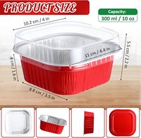 Moule à cupcakes jetable en aluminium, plateau de cuisson 300 ml/10 oz, carré, avec couvercle en plastique de qualité alimentaire, multicolore