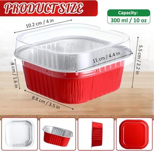 Moule à cupcakes jetable en aluminium, plateau de cuisson 300 ml/10 oz, carré, avec couvercle en plastique de qualité alimentaire, procédé blister - Product Image 2