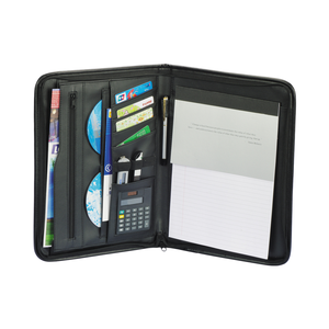 OEM de alta calidad <span class=keywords><strong>A4</strong></span>/A5 <span class=keywords><strong>PU</strong></span> cuero Conferencia cartera carpeta con cremallera <span class=keywords><strong>A4</strong></span> Bloc de notas pluma caso Tablet Padfolio archivo bolsillos fábrica - Product Image 5