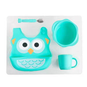 Ever Soul certifié <span class=keywords><strong>BAP</strong></span> gratuit de qualité alimentaire ensemble d'alimentation pour bébé style hibou dessin animé conception bavoir tasse bol assiette ensemble - Product Image 4