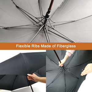 Bâton de marche classique pour hommes manche en <span class=keywords><strong>bois</strong></span> côtes en fibre de verre imperméable coupe-vent pongé matériel bâton <span class=keywords><strong>parapluie</strong></span> droit en gros - Product Image 3