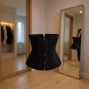 Corset gainant en maille pour femme, sans bretelles, à maintien ferme, avec armatures en acier et fermeture à agrafes, Noir M - Product Image 2