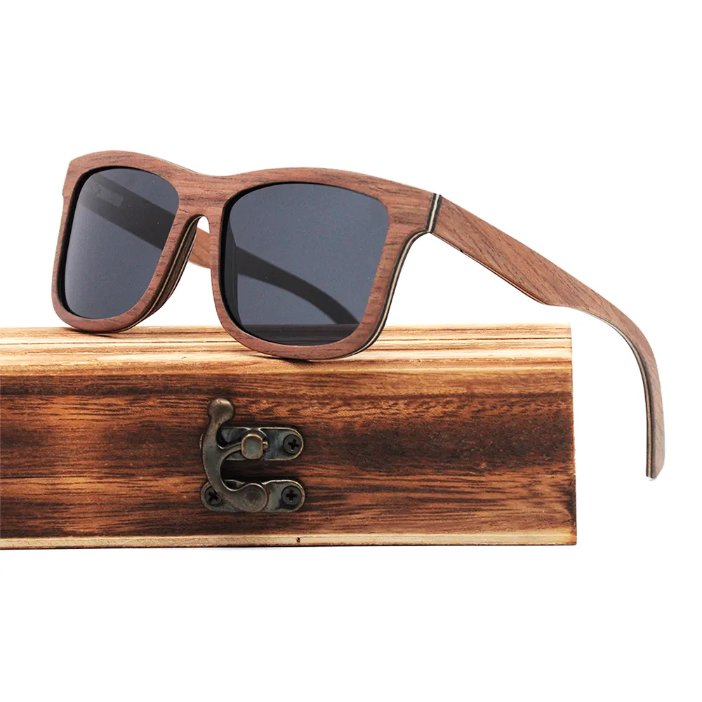 Sunglasses Men Square Design Mens Style Wooden Veneer Frame Handmade Wholesale Custom Logo Wood Sunglasses