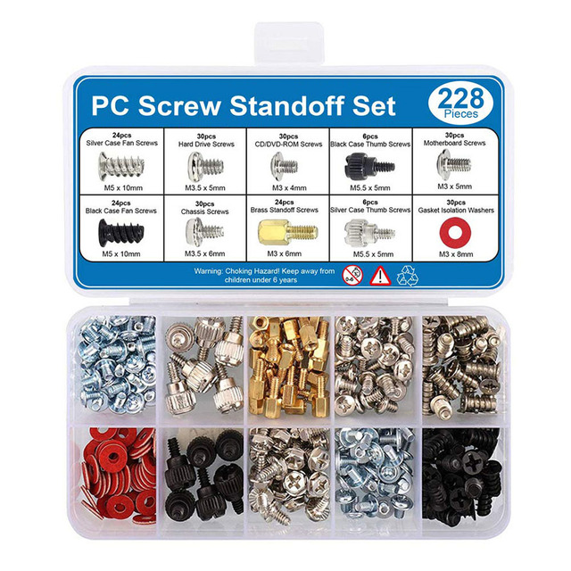 Custom 228pcs Metric Bolt Assortment Oval Head Nickel Plated Iron Screw Box Set with Strength Grade 6.8 for Assembling Computers