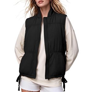 FOXA <b>Womens</b> Lightweight Puffer Vest <b>Cropped</b> Quilted Sleeveless Stand Collar Zip <b>Gilet</b> Fall Winter Warm Padded Jacket - Product Image 1
