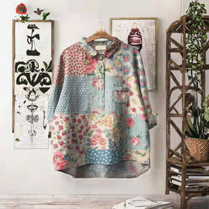 Blusa Elegante de Oficina para el Verano 2025, Nueva, Holgada, Informal, Estampada con Flores, Simple, de Poliéster, con Cuello Camisero y Manga Larga - Product Image 3