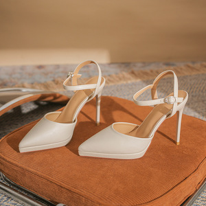 Zapatos de Tacón de Aguja con Punta Puntiaguda 1087A, con Correa en el Tobillo y Hebilla, Zapatos de Tacón Alto con Punta Abierta, Súper Altos de 8 cm, Cómodos para Mujer, Verano - Product Image 1