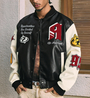 Blouson universitaire pour homme en similicuir avec patch en chenille et broderie serviette, coupe oversize, style streetwear, logo personnalisé, vente en gros, lettres brodées