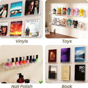 6 Pezzi Mensole Fluttuanti Moderne in Acrilico Trasparente Nero, Spessore 3mm, Supporto <span class=keywords><strong>da</strong></span> Parete per Dischi, Espositore per Camera <span class=keywords><strong>da</strong></span> Letto e Soggiorno, <span class=keywords><strong>Porta</strong></span> Riviste - Product Image 2