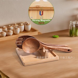 Reposacucharas de Bambú de 6x6 Pulgadas con 4 Ranuras para Almacenamiento de Utensilios de Cocina, Soporte de Madera Ecológico - Product Image 3