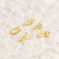 DAIHE Bijoux de Mode Cœur Étoile Zircon Faux Piercing Manchette de Nez à Clip Charnière Anneaux de Nez Dorés pour Femme