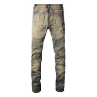 Vente en gros Hiver Serpent Broderie Hommes Denim Pantalon Vintage Bleu Lavé Écologique Hip Hop High Street Endommagé Patch Distressed