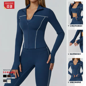 เสื้อแจ็คเก็ตโยคะสีน้ำเงินเข้มสำหรับผู้หญิง EWT2036 แบบซิป ทรงเข้ารูป กันลม เหมาะสำหรับเล่นกีฬากลางแจ้งและออกกำลังกาย - Product Image 5