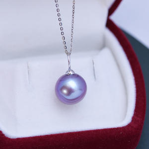 Collar de Perlas de Agua Dulce de 11-12 mm Directo de Fábrica, Color Blanco Púrpura con Fuerte Brillo, Pequeñas Imperfecciones, Colgante de Plata S925 para Mujer - Product Image 4