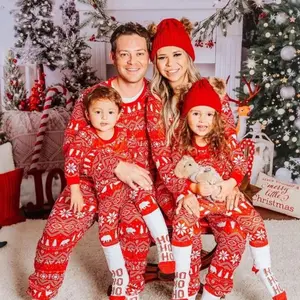 Aile giyim için toptan noel pijama elastik bel kapatma ile rahat aileler için