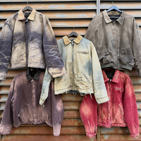 Veste de travail personnalisée pour homme, style vintage, broderie léopard, délavée à l'acide, effet usé, streetwear, en jean, pour l'hiver, fabricant