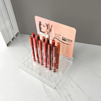 Support d'affichage pour eye-liner en acrylique transparent avec panneau arrière personnalisé, idéal pour l'exposition de cosmétiques et de produits de beauté en magasin